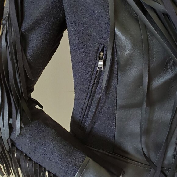 BCBGMAXAZRIA Farrell Black Fringe-Trim Faux Leather Short Jacket SZ XS - Picture 6 of 15